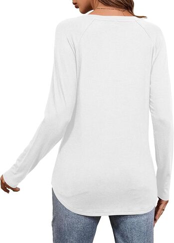 تي شيرت نسائي Amoretu بأكمام طويلة كاجوال فضفاض برقبة دائرية، قمصان تونيك بأكمام راجلان للخريف in Kuwait