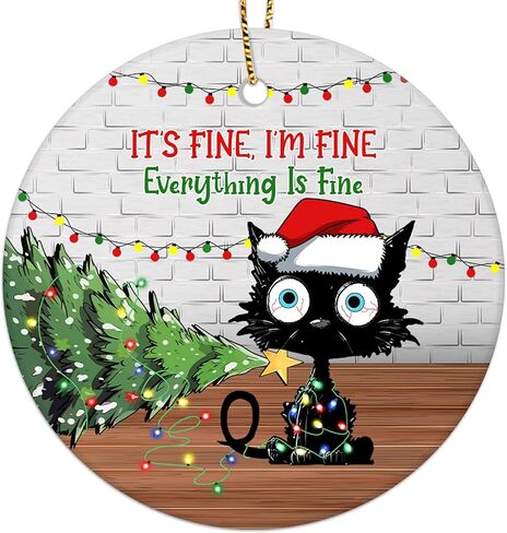 Cat What Ornament for Cat Lovers, Funny Ornament for Christmas Tree, Office, Car, Home Decorations, 2-Side Printed Ceramic Ornament 2024, Gifts for Christmas in Saudi Arabia