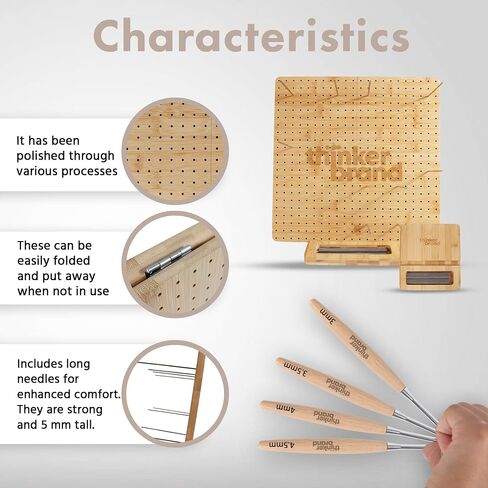 ThinkerBrand 13" Crochet Blocking Board + Durable Blocking Boards for Crochet Projects, 35 Pegs/Pins for Granny Square Blocking Boards + Bamboo Crochet Hook Set for Crocheting in Saudi Arabia