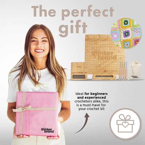 ThinkerBrand 13" Crochet Blocking Board + Durable Blocking Boards for Crochet Projects, 35 Pegs/Pins for Granny Square Blocking Boards + Bamboo Crochet Hook Set for Crocheting in Saudi Arabia