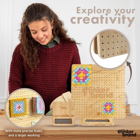 ThinkerBrand 13" Crochet Blocking Board + Durable Blocking Boards for Crochet Projects, 35 Pegs/Pins for Granny Square Blocking Boards + Bamboo Crochet Hook Set for Crocheting in Saudi Arabia