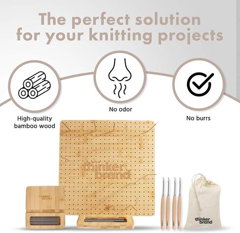 ThinkerBrand 13" Crochet Blocking Board + Durable Blocking Boards for Crochet Projects, 35 Pegs/Pins for Granny Square Blocking Boards + Bamboo Crochet Hook Set for Crocheting in Saudi Arabia