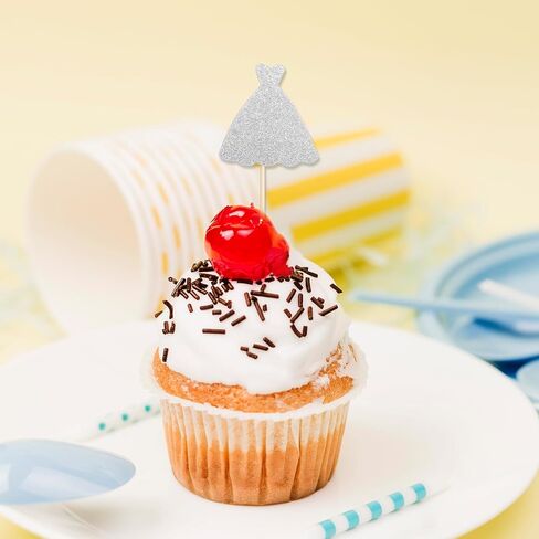 24 Pcs Glitter Bride Cupcake Toppers, Heart Ring Dress Cupcake Toppers Silver Glitter Wedding Cupcake Toppers Bridal Shower Cupcake Picks for Wedding Bachelorette Party Engagement Party Supplies in Saudi Arabia