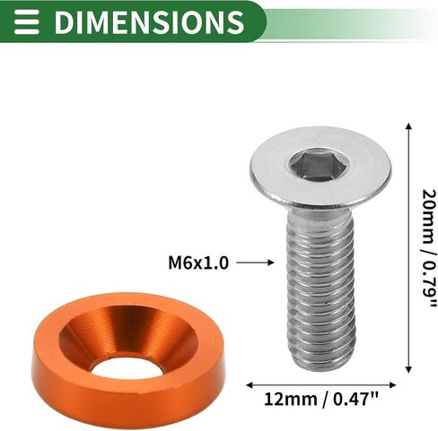 Motoforti Universal Car Modification M6 Gasket Bolt License Plate Frame Screw, M6x1.0, Aluminium Alloy, Orange, 1 Set in Saudi Arabia