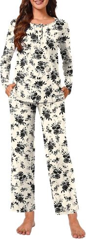 Bestbee Womens Pajamas Sets 2 Piece Button Down Lounge Pjs Winter Plus Size Outfits Loungewear with Pockets in Kuwait