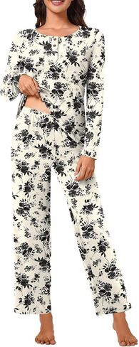 Bestbee Womens Pajamas Sets 2 Piece Button Down Lounge Pjs Winter Plus Size Outfits Loungewear with Pockets in Kuwait