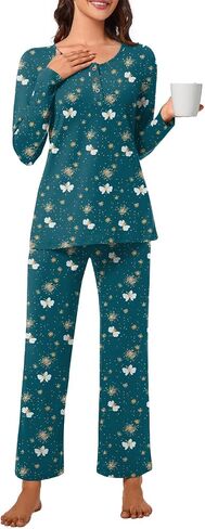 Bestbee Womens Pajamas Sets 2 Piece Button Down Lounge Pjs Winter Plus Size Outfits Loungewear with Pockets in Kuwait