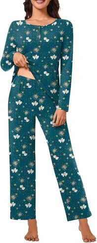 Bestbee Womens Pajamas Sets 2 Piece Button Down Lounge Pjs Winter Plus Size Outfits Loungewear with Pockets in Kuwait