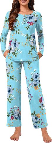 Bestbee Womens Pajamas Sets 2 Piece Button Down Lounge Pjs Winter Plus Size Outfits Loungewear with Pockets in Kuwait