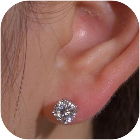Moissanite Screw back Stud Earrings : 18K White Gold Plated Solid 925 Sterling Silver Earring Hypoallergenic Screwback Stud Earring Jewelry for Women Men 1/1.6/2ct in Kuwait