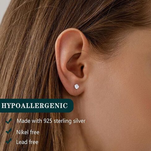 Moissanite Screw back Stud Earrings : 18K White Gold Plated Solid 925 Sterling Silver Earring Hypoallergenic Screwback Stud Earring Jewelry for Women Men 1/1.6/2ct in Kuwait