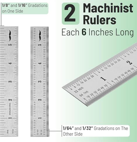 Mr. Pen- Machinist Ruler, 4 Pack (6, 8, 12, 14 inch), Metric Ruler, Millimeter Ruler, (1/64, 1/32, mm and .5 mm), 6 inch Ruler, Stainless Steel Ruler in Kuwait