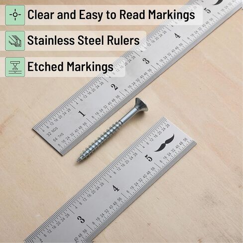 Mr. Pen- Machinist Ruler, 4 Pack (6, 8, 12, 14 inch), Metric Ruler, Millimeter Ruler, (1/64, 1/32, mm and .5 mm), 6 inch Ruler, Stainless Steel Ruler in Kuwait