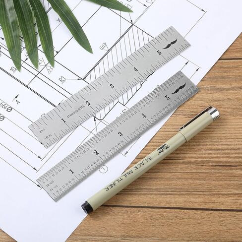 Mr. Pen- Machinist Ruler, 4 Pack (6, 8, 12, 14 inch), Metric Ruler, Millimeter Ruler, (1/64, 1/32, mm and .5 mm), 6 inch Ruler, Stainless Steel Ruler in Kuwait