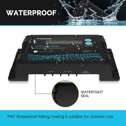 Renogy Voyager 10A 12V/24V PWM وحدة تحكم شحن بالطاقة الشمسية مقاومة للماء مع شاشة LCD لبطارية AGM، جل، مغمورة وبطارية ليثيوم، تستخدم في RVs، المقطورات، القوارب، اليخوت، Voyager 10A، أزرق/أسود in Saudi Arabia