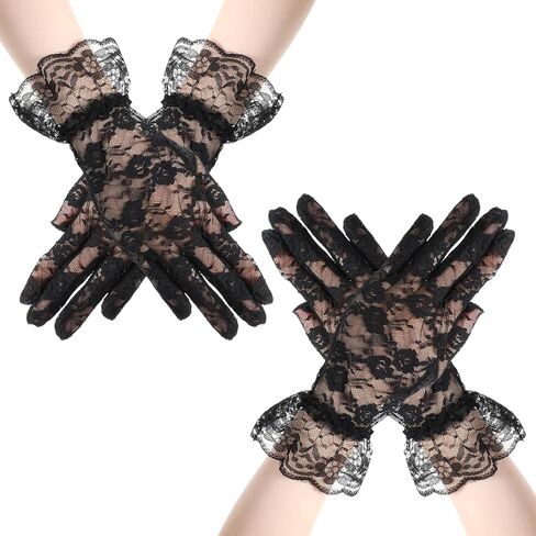 2 Pairs Lace Gloves, Wedding Gloves Tea Party Mesh Sheer Lace Gloves Opera Halloween Cosplay Gloves for Women in Saudi Arabia