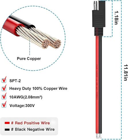 2PCS 10AWG 1FT Car SAE Extension Cable, Quick Disconnect Vehicle Wire Harness Plug, Auto SAE to SAE Cord Connector Adaptor, Universal for Solar Panel, Truck, RV, Tractor in Saudi Arabia