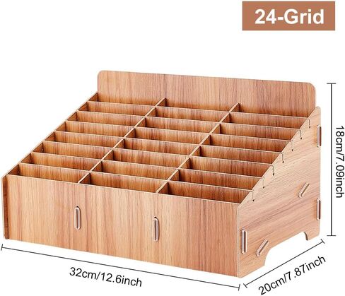 BENECREAT 24-Grid Wooden Mobile Phone Management Storage Box, Black Cell Phone Storage Box Desktop Organizer for Office and School Supplies, Walnut Color in Saudi Arabia