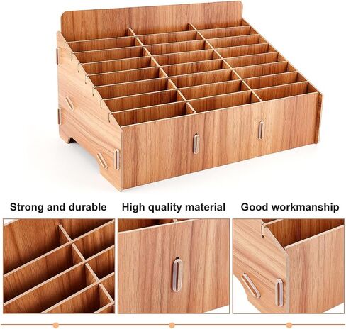 BENECREAT 24-Grid Wooden Mobile Phone Management Storage Box, Black Cell Phone Storage Box Desktop Organizer for Office and School Supplies, Walnut Color in Saudi Arabia