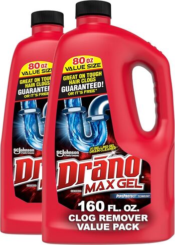 Drano Max Gel Drain Clog Remover and Cleaner for Shower or Sink Drains, Unclogs and Removes Hair, Soap Scum, Blockages, 80 oz in Saudi Arabia