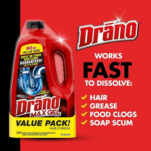 Drano Max Gel Drain Clog Remover and Cleaner for Shower or Sink Drains, Unclogs and Removes Hair, Soap Scum, Blockages, 80 oz in Saudi Arabia