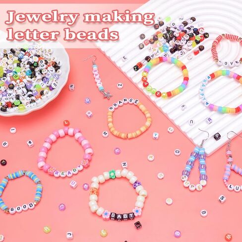 Praisebank 1215pcs 6x6mm Letter Beads (Colorful on White), Square Alphabet Beads, Beads for Jewelry Making, Kandi Beads. in Kuwait