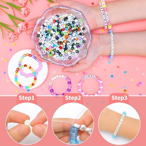 Praisebank 1215pcs 6x6mm Letter Beads (Colorful on White), Square Alphabet Beads, Beads for Jewelry Making, Kandi Beads. in Kuwait