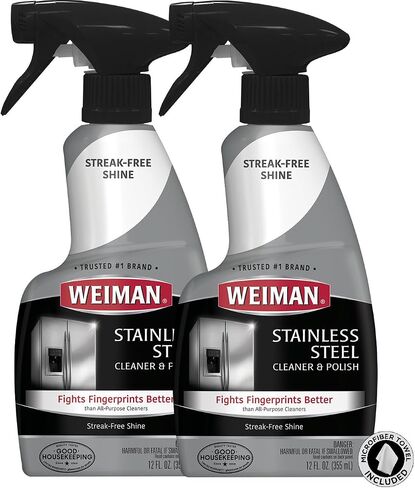 Weiman Stainless Steel Cleaner and Polish - Microfiber Cloth - Protects Appliances from Fingerprints and Leaves a Streak-Free Shine for Refrigerator | Dishwasher | Oven | Grill in Saudi Arabia