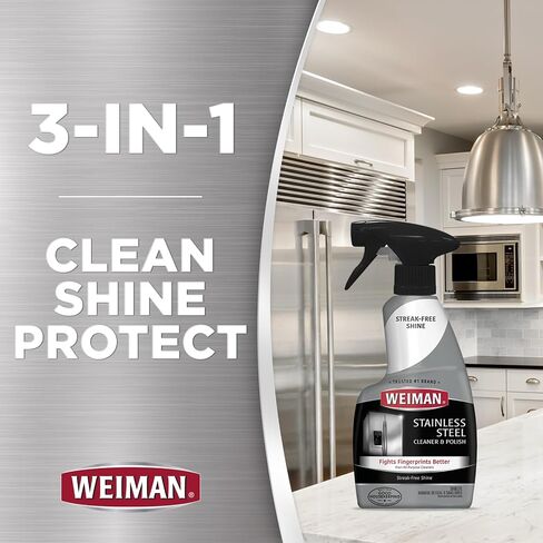 Weiman Stainless Steel Cleaner and Polish - Microfiber Cloth - Protects Appliances from Fingerprints and Leaves a Streak-Free Shine for Refrigerator | Dishwasher | Oven | Grill in Saudi Arabia