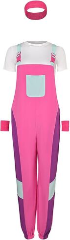Women 80s Bib Overalls Pants Color Block Tracksuit Casual Loose Jumpsuit Adjustable Straps Pockets 4 Pcs in Saudi Arabia