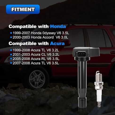 6 مجموعات من شمعات الإشعال وحزم ملف الإشعال من AUTOBABAB، متوافقة مع Acura TL/CL/RL 3.0L 3.5L 3.7L V6، Honda Odyssey/Accord، استبدال # UF242 30520-P8EA-01 in Kuwait