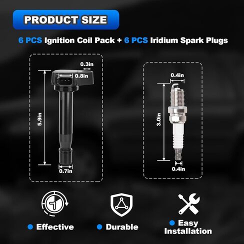 6 مجموعات من شمعات الإشعال وحزم ملف الإشعال من AUTOBABAB، متوافقة مع Acura TL/CL/RL 3.0L 3.5L 3.7L V6، Honda Odyssey/Accord، استبدال # UF242 30520-P8EA-01 in Kuwait