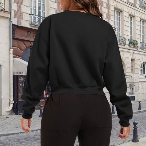 New York Graphic Crop Sweatshirts For Women Fleece V Neck Cropped Sweatshirt Loose Fit Y2k Trendy Pullover Hoodies in Saudi Arabia