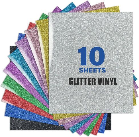 Efuncro- Glitter HTV Heat Transfer Vinyl,Iron on for T-Shirts. Bags. HTV Heat Transfer Vinyl for All Cutting Machines - Easy to Cut and Weed (Multicolor, 12'' X 10'' X 10 Sheets) in Kuwait