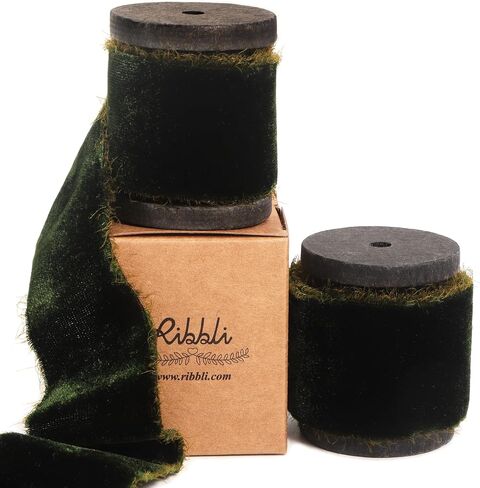 Ribbli Dusty Blue Velvet Ribbon 1.5 Inch Handmade Frayed Vintage Christmas Ribbon for Gift Wrapping Christmas Tree Ornament Wreath Craft Home Decor -Total 3 Yards with Wooden Spool in Saudi Arabia