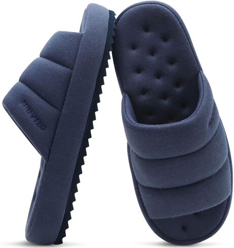 KuaiLu Mens Slippers Fabric Warm Sandal Slippers Memory Foam Indoor Outdoor House Slippers Shoes Comfortable Slip on Lightweight Soft Cushion Scuff Slipper For Man with Arch Support, Blue Size 7 in Saudi Arabia