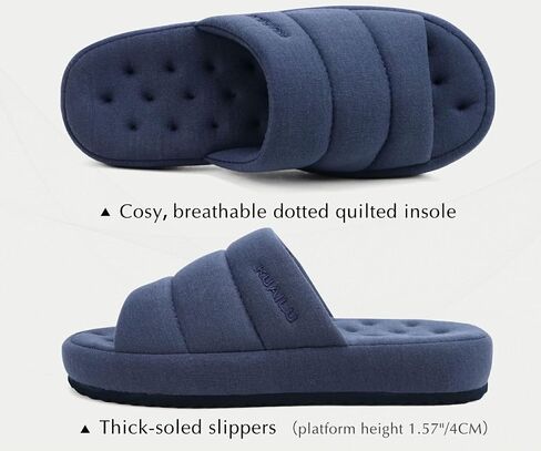 KuaiLu Mens Slippers Fabric Warm Sandal Slippers Memory Foam Indoor Outdoor House Slippers Shoes Comfortable Slip on Lightweight Soft Cushion Scuff Slipper For Man with Arch Support, Blue Size 7 in Saudi Arabia