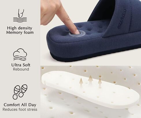 KuaiLu Mens Slippers Fabric Warm Sandal Slippers Memory Foam Indoor Outdoor House Slippers Shoes Comfortable Slip on Lightweight Soft Cushion Scuff Slipper For Man with Arch Support, Blue Size 7 in Saudi Arabia