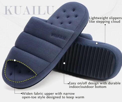 KuaiLu Mens Slippers Fabric Warm Sandal Slippers Memory Foam Indoor Outdoor House Slippers Shoes Comfortable Slip on Lightweight Soft Cushion Scuff Slipper For Man with Arch Support, Blue Size 7 in Saudi Arabia
