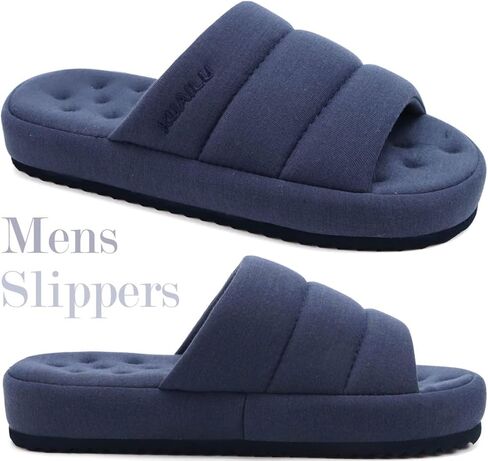 KuaiLu Mens Slippers Fabric Warm Sandal Slippers Memory Foam Indoor Outdoor House Slippers Shoes Comfortable Slip on Lightweight Soft Cushion Scuff Slipper For Man with Arch Support, Blue Size 7 in Saudi Arabia