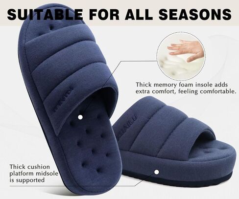 KuaiLu Mens Slippers Fabric Warm Sandal Slippers Memory Foam Indoor Outdoor House Slippers Shoes Comfortable Slip on Lightweight Soft Cushion Scuff Slipper For Man with Arch Support, Blue Size 7 in Saudi Arabia