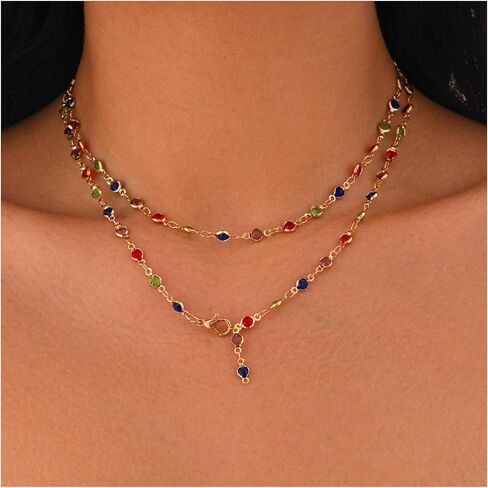 Gold Crystal Long Necklace,Summer Beach Crystal Bead Chest Body Chain Jewelry Bikini Beads Clavicle Chain Necklace for Women in Kuwait