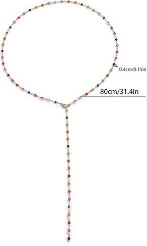 Gold Crystal Long Necklace,Summer Beach Crystal Bead Chest Body Chain Jewelry Bikini Beads Clavicle Chain Necklace for Women in Kuwait