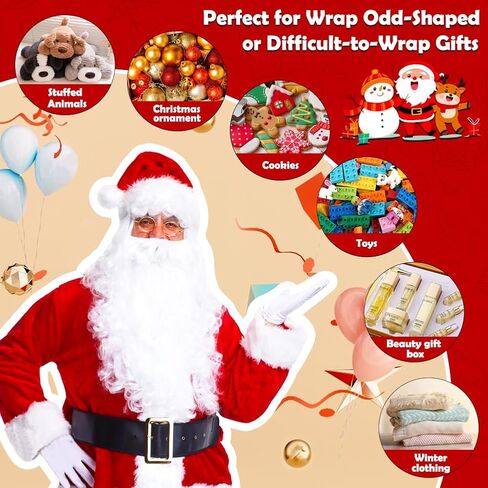 Shintop Fabric Christmas Gift Bags Drawstring, 9pcs Reusable Xmas Sacks Assorted Sized Buffalo Plaid Cloth pouches with Gift Tags Holiday Wrapping for Xmas Party Presents(Red, Green) in Kuwait