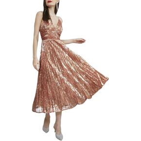 فستان نسائي من Babalet مزين بالترتر بطيات وأشرطة سباغيتي بدون ظهر بقصة ضيقة فساتين متوسطة الطول لامعة لحفلات النادي والحفلات الراقصة in Kuwait