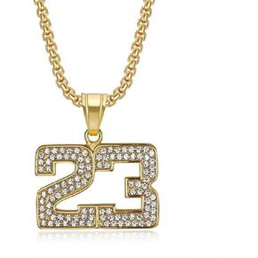 Bling Iced Out Cuban Link Chain with Number Pendant,Chunky Diamond Cubic Zirconia Basketball Pendant Gold Plated NO.23 Necklace for Men Boys,Athletes Sports Team Inspiration Jewelry