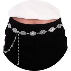 Concho Body Chain Silver Vintage Waist Chain Women Western Belly Chain Cowgirl Chain Belt for Dresses Jeans