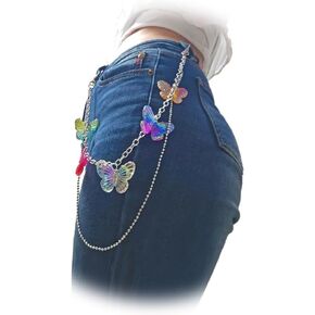 الملونة قوس قزح السراويل سلسلة الهيب هوب فراشة السراويل سلسلة الاكريليك القوطية جان بانت سلسلة للنساء المحفظة مفتاح سلسلة