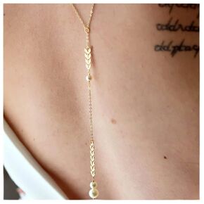 Boho Pearl Back Chain Necklace Gold Arrow Backdrop Necklace Vintage Fishbone Backdrop Chain Pearl Y Back Necklace Chain Jewelry for Women and Girls