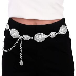 Concho Body Chain Silver Vintage Waist Chain Cowgirl Belly Chain Women Western Accessories for Dresses Jeans